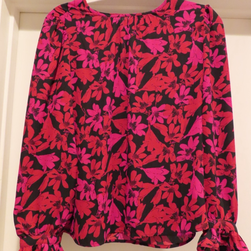 J. Crew Vibrant Floral Blouse in Pink and Red